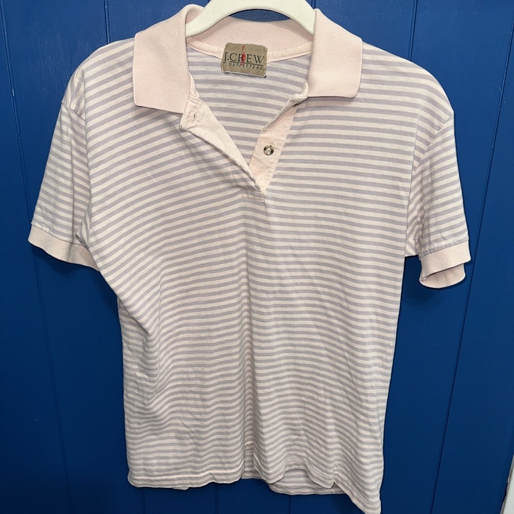 J. Crew Factory Light Pink and White Striped Short Sleeve Polo